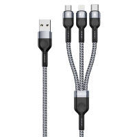 USB kabelis DUZZONA A3 3in1 microUSB-Lightning-Type-C 1.2m pilkas