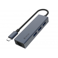 USB šakotuvas Devia Leopard iš Type-C į USB 3.1 + USB3.0*4 pilkas