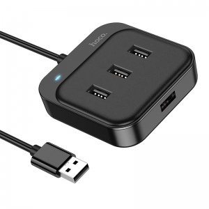 USB šakotuvas Hoco HB31 Easy 4-in-1 converter USB to 4xUSB2.0 1.2m juodas