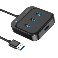 USB šakotuvas Hoco HB31 Easy 4-in-1 converter USB to 4xUSB3.0 0.2m juodas