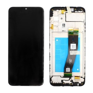 Ekranas Samsung A025 A02s 5G su lietimui jautriu stikliuku ir rėmeliu originalus Black (service pack)