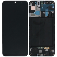 Ekranas Samsung A505 A50 su lietimui jautriu stikliuku ir rėmeliu originalus Black (service pack)