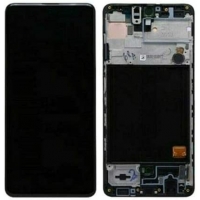 Ekranas Samsung A515 A51 su lietimui jautriu stikliuku ir rėmeliu juodas OLED (real size)