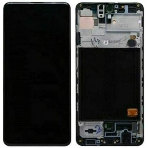 Ekranas Samsung A515 A51 su lietimui jautriu stikliuku ir rėmeliu juodas OLED (real size)