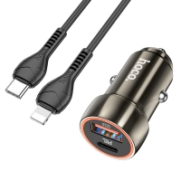 Įkroviklis automobilinis Hoco Z46A USB-A / Type-C PD20W+QC3.0 + Lightning pilkas