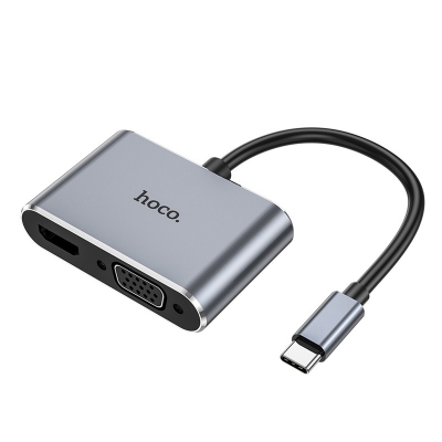 Adapteris Hoco HB30 Type-C to HDMI+VGA+USB-A3.0+Type-C pilkas