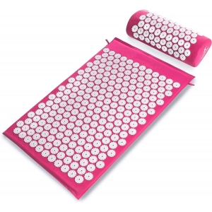 Masažinis akupresūros kilimėlis su pagalvėle MM-001 rožinis