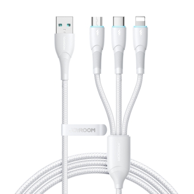 USB kabelis Joyroom SA33-1T3 USB to Lightning+USB-C+MicroUSB 3.5A 1.2m baltas USB kabelis Joyroom SA33-1T3 USB to Lightning+USB-C+MicroUSB 3.5A 1.2m baltas