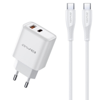 Įkroviklis Awei PD81C-EU 22.5W USB-A / USB-C + USB-C to USB-C cable 1.0m baltas