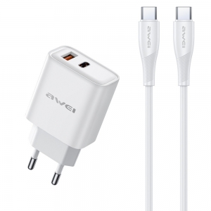 Įkroviklis Awei PD81C-EU 22.5W USB-A / USB-C + USB-C to USB-C cable 1.0m baltas
