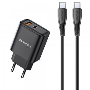 Įkroviklis Awei PD81C-EU 22.5W USB-A / USB-C + USB-C to USB-C cable 1.0m juodas
