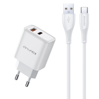 Įkroviklis Awei PD81T-EU 22.5W USB-A / USB-C + USB-A to USB-C cable 1.0m baltas