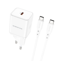Įkroviklis Borofone BN6 Type-C PD+QC3.0 20W + Type-C, baltas
