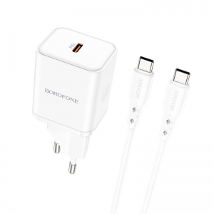 Įkroviklis Borofone BN6 Type-C PD+QC3.0 20W + Type-C, baltas