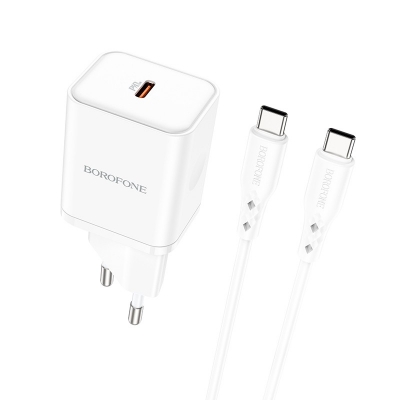 Įkroviklis Borofone BN6 Type-C PD+QC3.0 20W + Type-C, baltas Įkroviklis Borofone BN6 Type-C PD+QC3.0 20W + Type-C, baltas