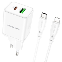 Įkroviklis Borofone BN7 20W USB-C / USB-A + USB-C to Lightning cable 1.0m baltas