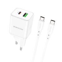 Įkroviklis Borofone BN7 20W USB-C / USB-A + USB-C to USB-C cable 1.0m baltas
