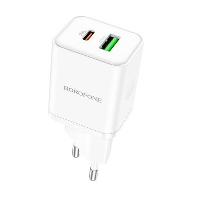 Įkroviklis Borofone BN7 20W USB-C / USB-A baltas Įkroviklis Borofone BN7 20W USB-C / USB-A baltas