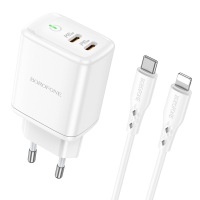 Įkroviklis Borofone BN9 35W 2xUSB-C + USB-C to Lightning cable 1.0m baltas Įkroviklis Borofone BN9 35W 2xUSB-C + USB-C to Lightning cable 1.0m baltas