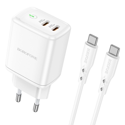 Įkroviklis Borofone BN9 35W 2xUSB-C + USB-C to USB-C cable 1.0m baltas Įkroviklis Borofone BN9 35W 2xUSB-C + USB-C to USB-C cable 1.0m baltas