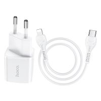 Įkroviklis Hoco N10 20W USB-C + USB-C to Lightning cable 1.0m baltas