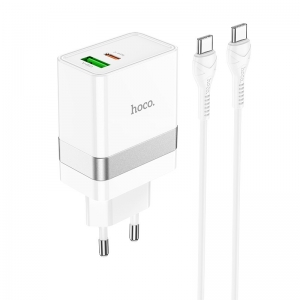 Įkroviklis Hoco N21 30W USB-C / USB-A + USB-C to USB-C cable 1.0m baltas