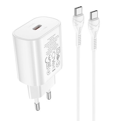 Įkroviklis Hoco N22 25W USB-C + USB-C to USB-C cable 1.0m baltas Įkroviklis Hoco N22 25W USB-C + USB-C to USB-C cable 1.0m baltas