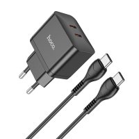 Įkroviklis Hoco N29 35W 2xUSB-C + USB-C to USB-C cable 1.0m juodas