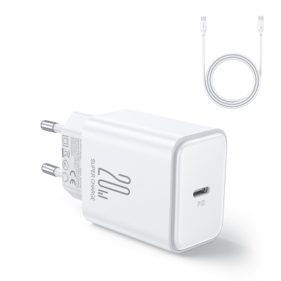 Įkroviklis Joyroom JR-TCF06 20W USB-C + USB-C to USB-C cable 1.0m baltas Įkroviklis Joyroom JR-TCF06 20W USB-C + USB-C to USB-C cable 1.0m baltas