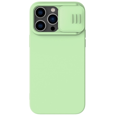 Dėklas Nillkin CamShield Silky Silicone Apple iPhone 15 Pro Max šviesiai žalias Dėklas Nillkin CamShield Silky Silicone Apple iPhone 15 Pro Max šviesiai žalias