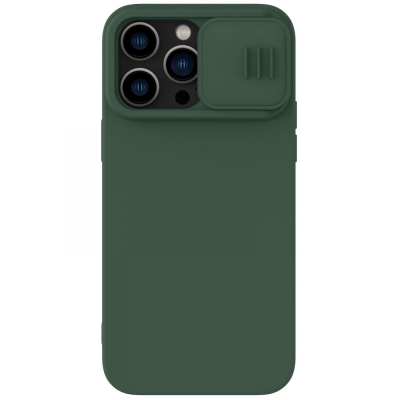 Dėklas Nillkin CamShield Silky Silicone Apple iPhone 15 Pro Max tamsiai žalias Dėklas Nillkin CamShield Silky Silicone Apple iPhone 15 Pro Max tamsiai žalias