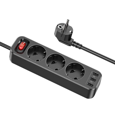 Ilgiklis Hoco NS2 Aura 3 lizdų + 3xUSB-A 1.8m juodas Ilgiklis Hoco NS2 Aura 3 lizdų + 3xUSB-A 1.8m juodas
