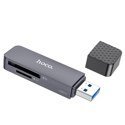 Atminties kortelių skaitytuvas Hoco HB45 2-in-1 USB3.0 pilkas
