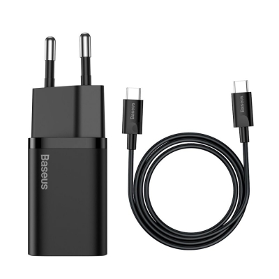 Įkroviklis Baseus Super Si 25W USB-C + USB-C to USB-C cable 1.0m juodas TZCCSUP-L01 Įkroviklis Baseus Super Si 25W USB-C + USB-C to USB-C cable 1.0m juodas TZCCSUP-L01