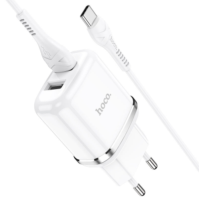 Įkroviklis Hoco N4 12W 2xUSB-A + USB-A to USB-C cable 1.0m baltas Įkroviklis Hoco N4 12W 2xUSB-A + USB-A to USB-C cable 1.0m baltas