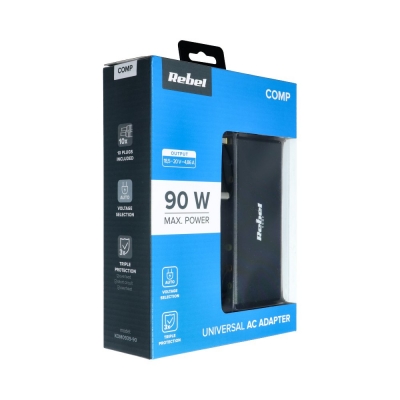 Įkroviklis universalus REBEL for Notebook / Laptop 90W / 18-20V juodas Įkroviklis universalus REBEL for Notebook / Laptop 90W / 18-20V juodas