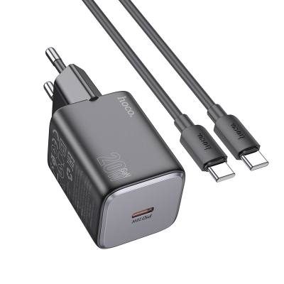 Įkroviklis Hoco N40 USB-C PD20W + USB-C to USB-C 1.0m juodas Įkroviklis Hoco N40 USB-C PD20W + USB-C to USB-C 1.0m juodas