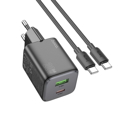 Įkroviklis Hoco N41 USB-A / USB-C PD20W+QC3.0 + USB-C to USB-C cable 1.0m juodas Įkroviklis Hoco N41 USB-A / USB-C PD20W+QC3.0 + USB-C to USB-C cable 1.0m juodas