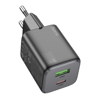 Įkroviklis Hoco N41 20W GaN USB-A / USB-C juodas Įkroviklis Hoco N41 20W GaN USB-A / USB-C juodas