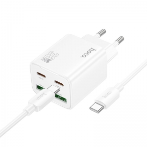 Įkroviklis Hoco N56 2xUSB-C / 2xUSB-A PD30W + USB-C to USB-C cable 1.0m baltas