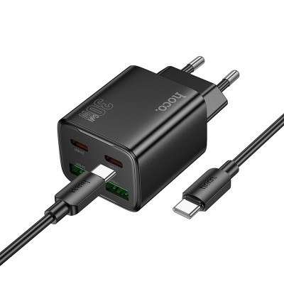 Įkroviklis Hoco N56 30W GaN 2xUSB-C / 2xUSB-A + USB-C to USB-C cable 1.0m juodas