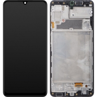 Ekranas Samsung A225 A22 4G su lietimui jautriu stikliuku ir rėmeliu originalus Black (service pack)