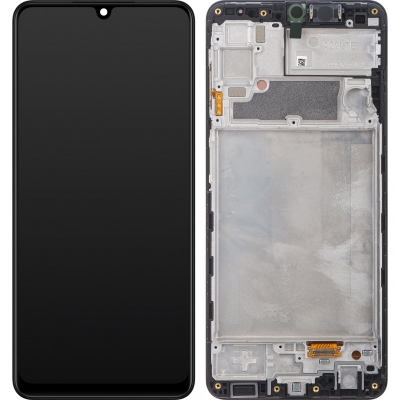 Ekranas Samsung A225 A22 4G su lietimui jautriu stikliuku ir rėmeliu originalus Black (service pack)