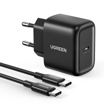 Įkroviklis Ugreen CD250 25W USB-C + USB-C to USB-C cable 2.0m juodas Įkroviklis Ugreen CD250 25W USB-C + USB-C to USB-C cable 2.0m juodas