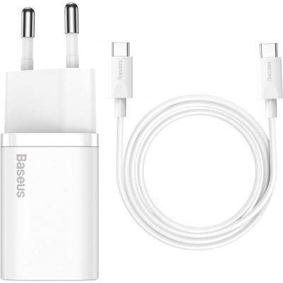 Įkroviklis Baseus Super Si 25W USB-C + USB-C to USB-C cable 1.0m baltas TZCCSUP-L02 Įkroviklis Baseus Super Si 25W USB-C + USB-C to USB-C cable 1.0m baltas TZCCSUP-L02