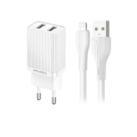 Įkroviklis Awei C15L-EU 10W 2xUSB-A + USB-A to Lightning cable 1.0m baltas