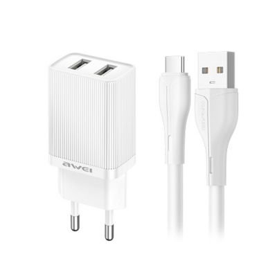 Įkroviklis Awei C15T-EU 10W 2xUSB-A + USB-A to USB-C cable 1.0m baltas Įkroviklis Awei C15T-EU 10W 2xUSB-A + USB-A to USB-C cable 1.0m baltas