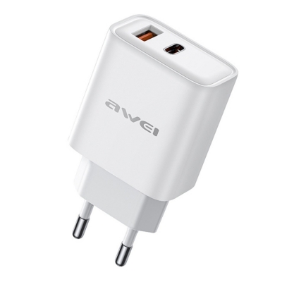 Įkroviklis Awei PD81-EU 22.5W USB-A / USB-C baltas Įkroviklis Awei PD81-EU 22.5W USB-A / USB-C baltas