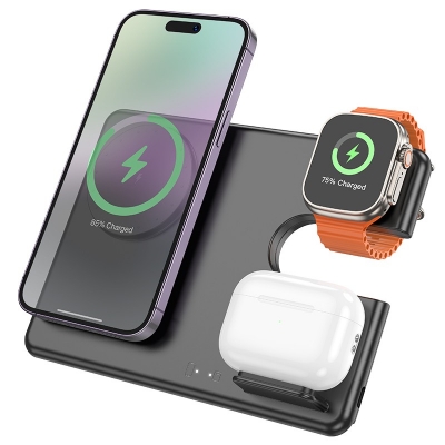 Įkroviklis belaidis Hoco CQ1 (Apple) 3-in-1 juodas Įkroviklis belaidis Hoco CQ1 (Apple) 3-in-1 juodas