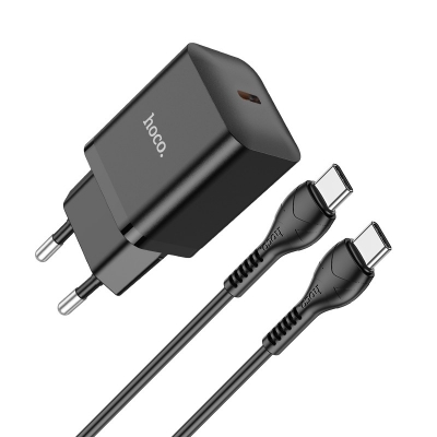 Įkroviklis Hoco N27 20W USB-C + USB-C to USB-C cable 1.0m juodas Įkroviklis Hoco N27 20W USB-C + USB-C to USB-C cable 1.0m juodas